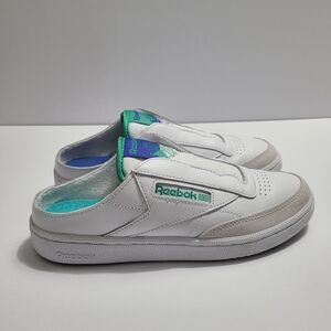 Reebok Club C Laceless Mule White and Green Slip-On Sneakers